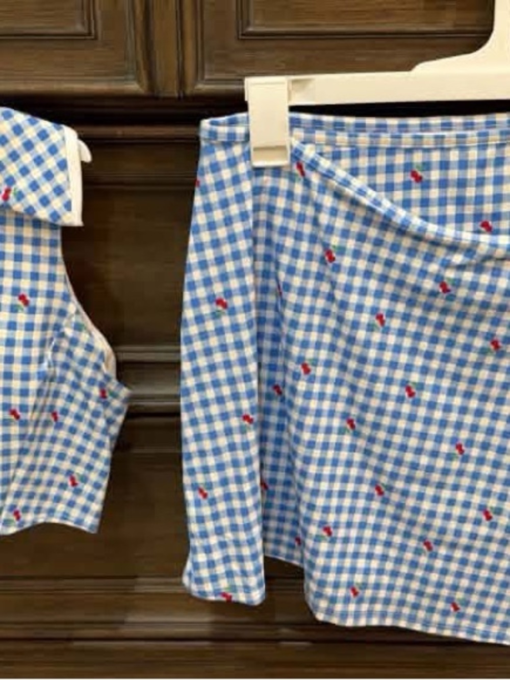 all in motion Blue Gingham Mini Skirt with Red Cherry Detail - Picture 3 of 3